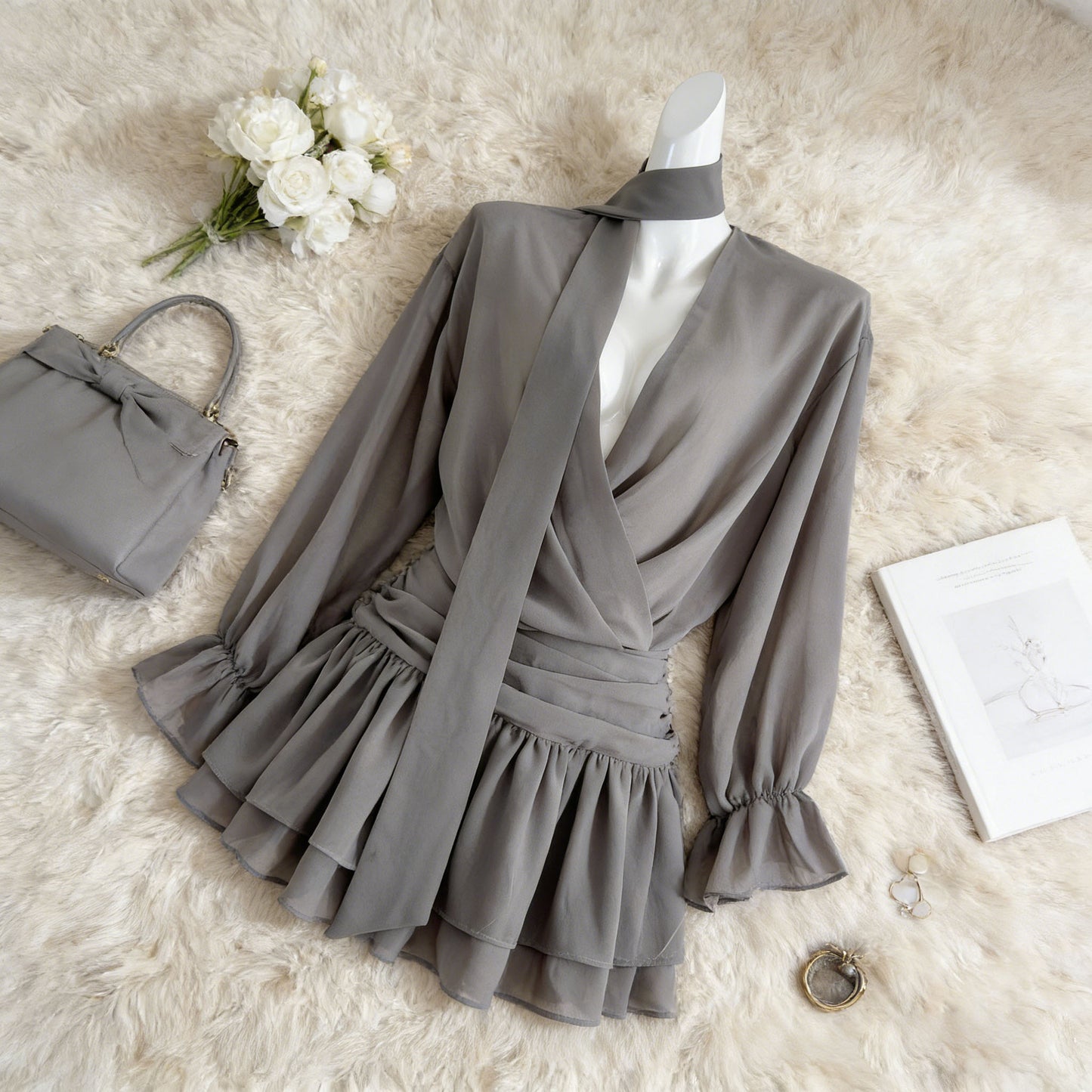 New Chiffon Figure-flattering Short Skirt Black Dress