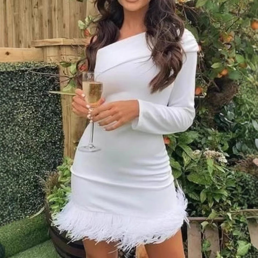 Cute Off-shoulder One-sleeve Fluffy Dress