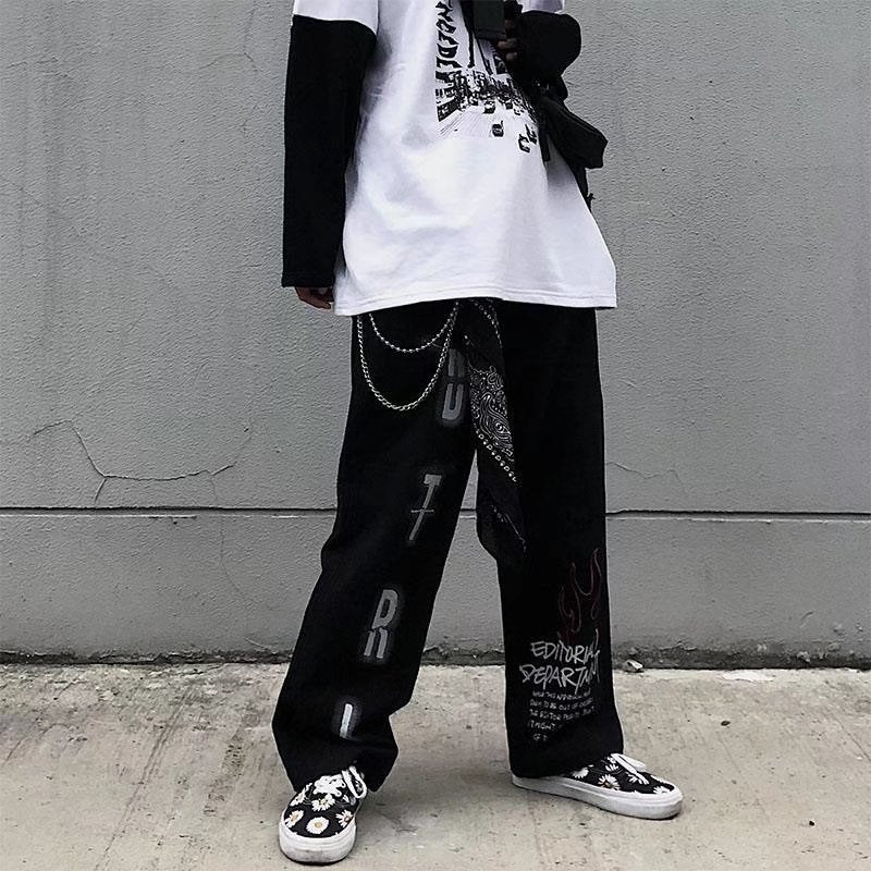 New Street Retro Hip Hop Letters Embroidered Jeans