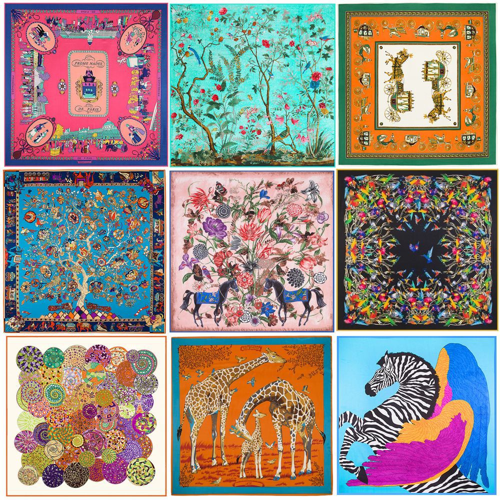 Floral Carriage Twill Large Square Silk Scarf Sunscreen Shawl