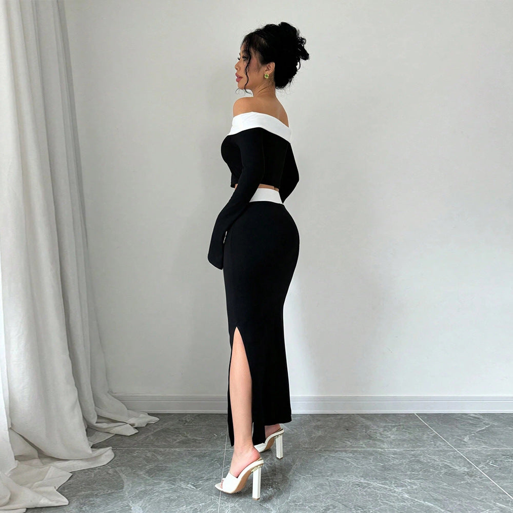 Sexy Off-Shoulder Color-Block Two-Piece Dress For Women