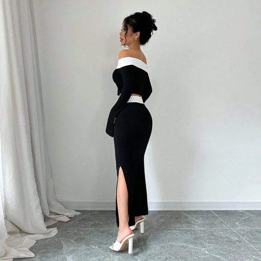 Sexy Off-Shoulder Color-Block Two-Piece Dress For Women