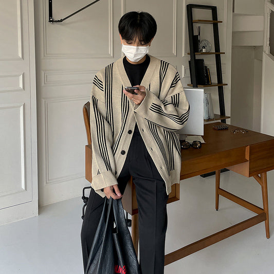 Slouchy Stripe Knitwear Men's Heavy Fashion Coat