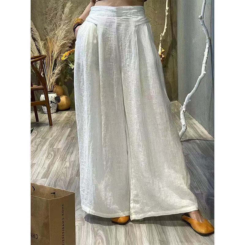 Womens Retro Loose Cotton-Linen Wide-Leg Pants