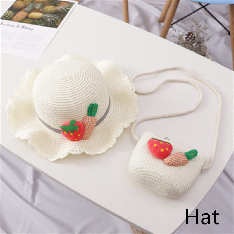 Children's Big Brim Shade Beach Straw Hat Bag