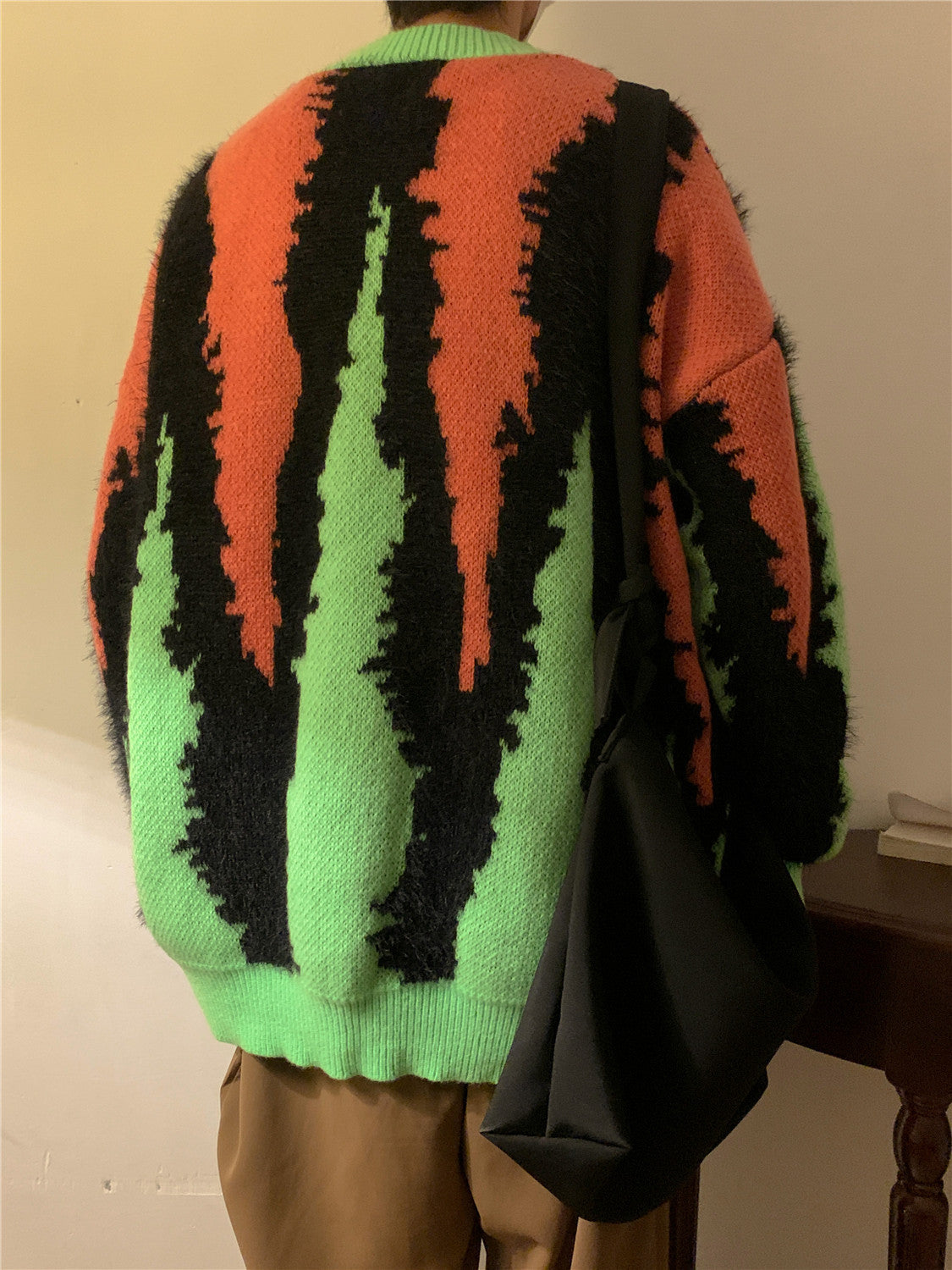 Splice Knit Thickened Crew Neck Loose Pullover Sweater