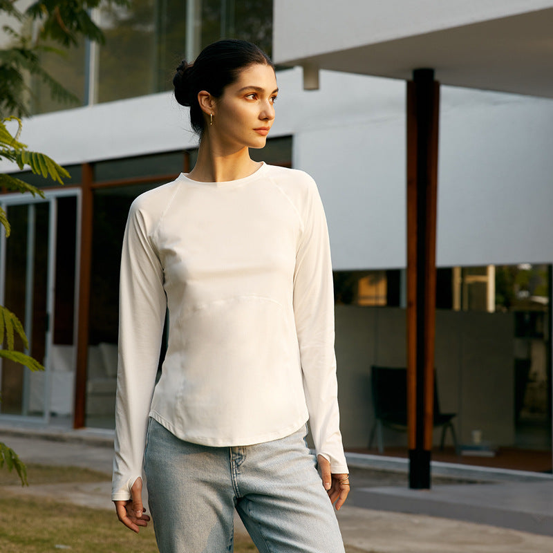 Women's T-shirt New Solid Loose Versatile Round Neck