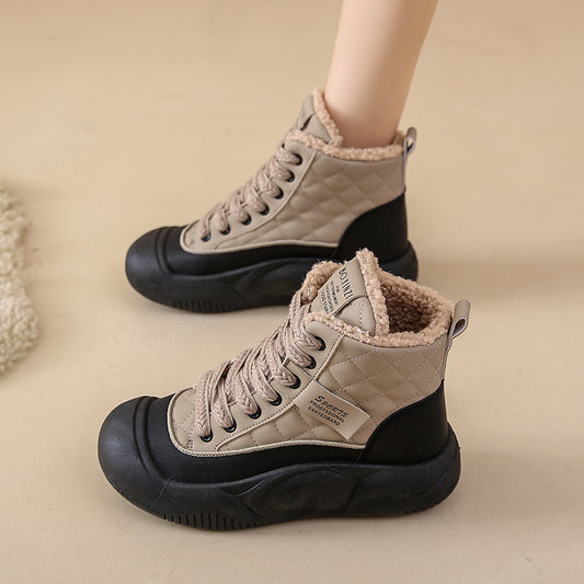Fleece-lined White Shoes Women's Height Increasing Sports Board Shoes