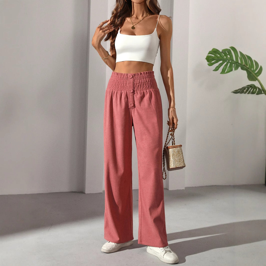 Autumn Versatile Solid Color High Waist Wooden Ear Pants