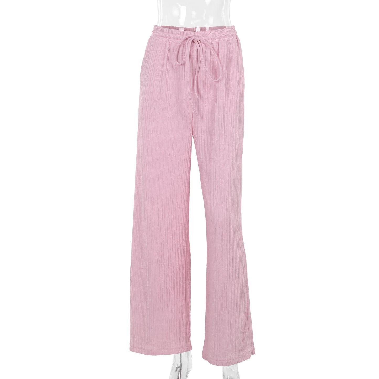 Simple Style Casual All-matching Drawstring Lace-up Small Wrinkle Trousers For Women