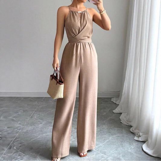 Jumpsuit med Bindebånd i Taljen, Ærmeløs, Halterneck med Sløjfe, Off-Shoulder, Behagelig