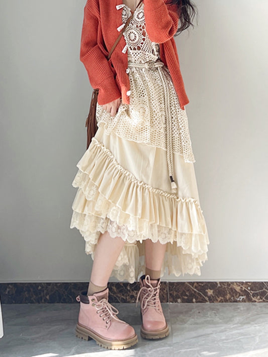 Velvet Dress Thick Lace Large Skirt Tiered Skirt