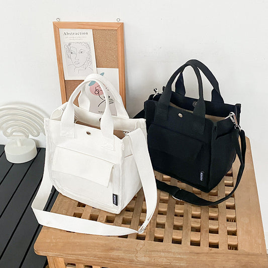 Tredimensionel Lærred Crossbody Taske med Flere Lommer