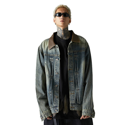 Washed And Worn Denim Jacket Men