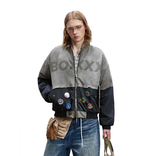 Badge Decoration Double-headed Zipper Baseball Cotton-padded Coat