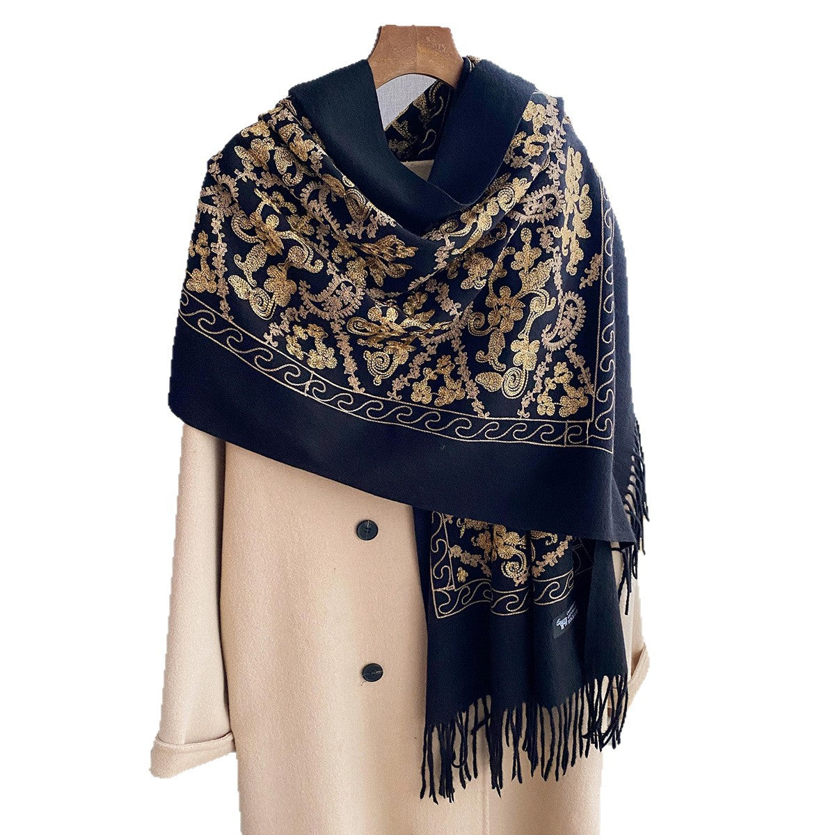 Cashew Flower Embroidered Scarf Shawl For Women