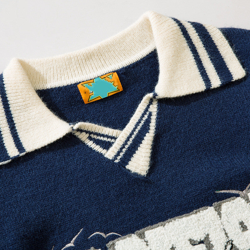Men's American College Style High Street Country Lapel Knitted Jumper