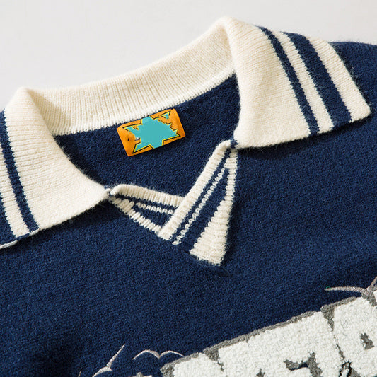 Men's American College Style High Street Country Lapel Knitted Jumper