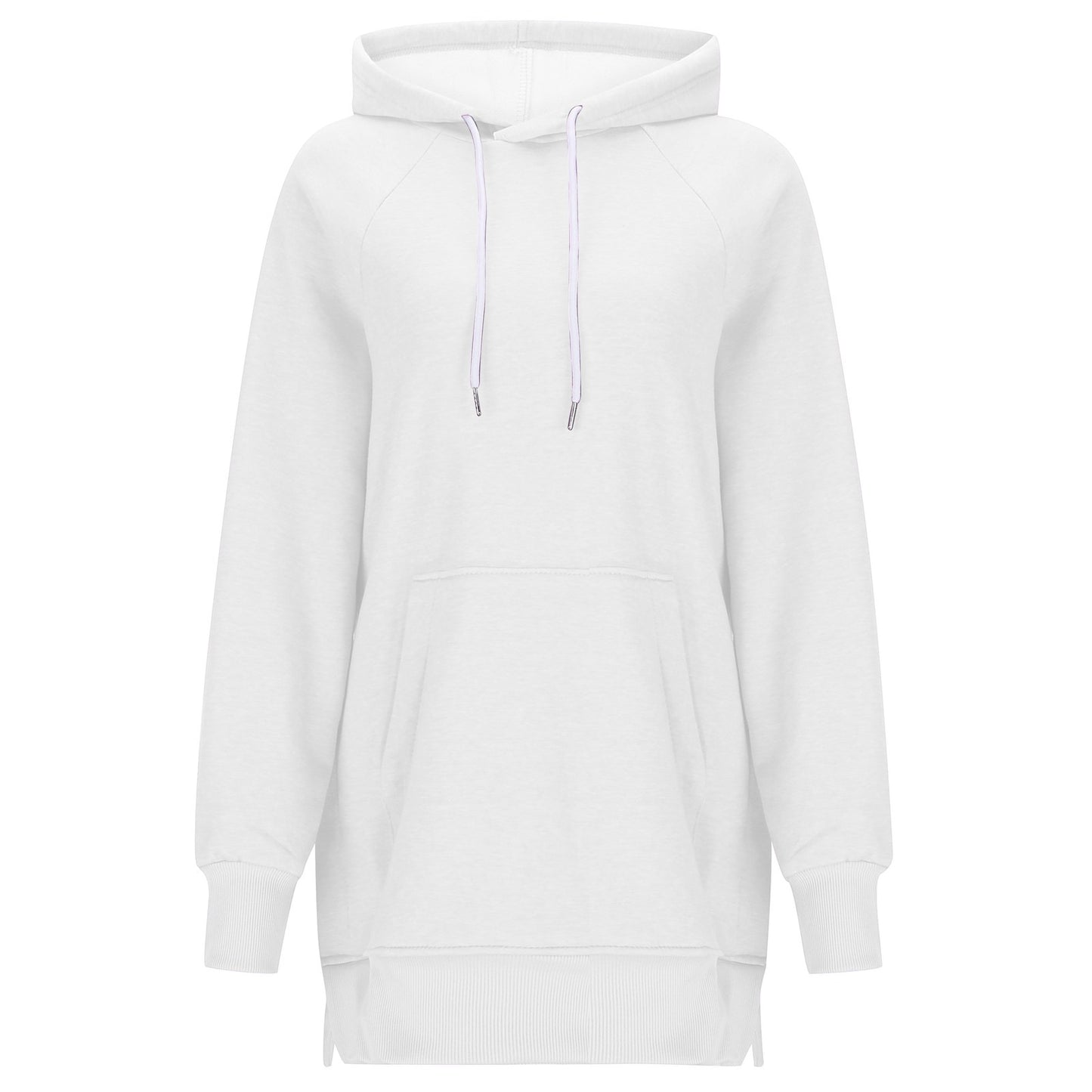 Dame ensfarvet sweater med hætte, slidser ved skuldrene og ærmer