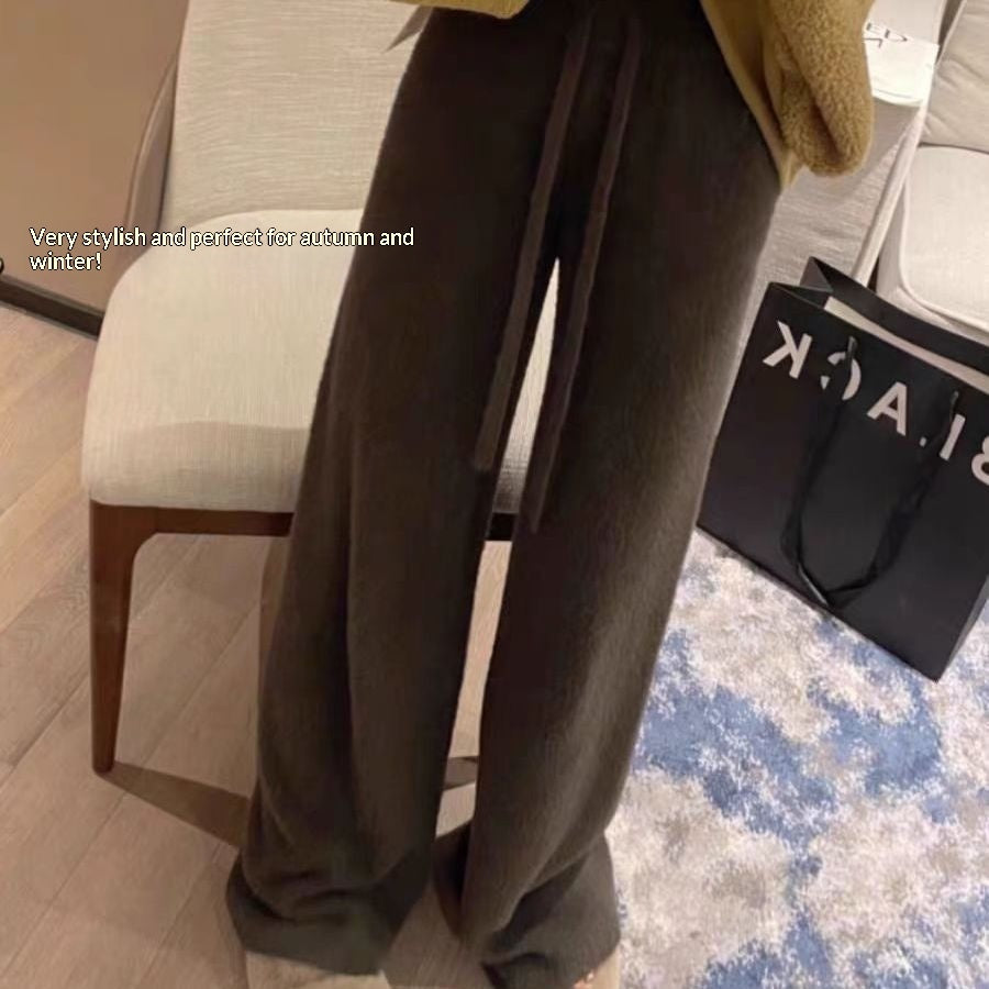 High-waisted Casual Pants Soft  Straight-leg Knitted Trousers