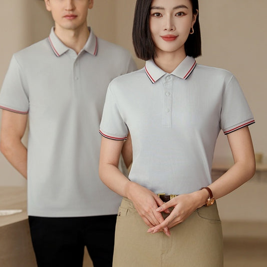 Male Solid Color Summer Work Clothes Lapel T-shirt