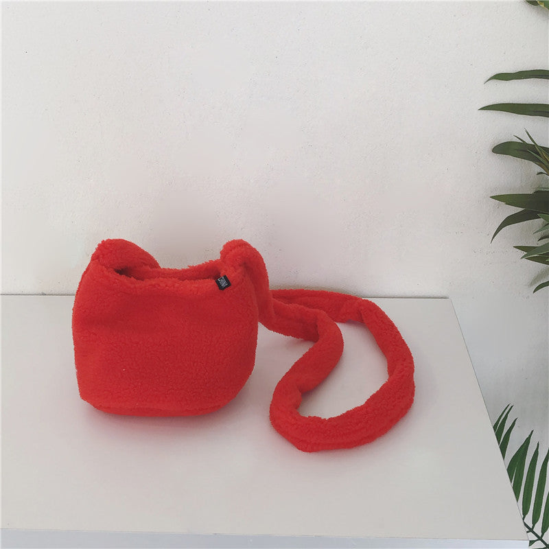 Solid Color Faux Lamb Wool One-shoulder Underarm Bag