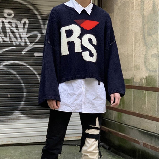 Short Long Sleeve Loose-fitting Pullover Round-neck Knitted Sweater