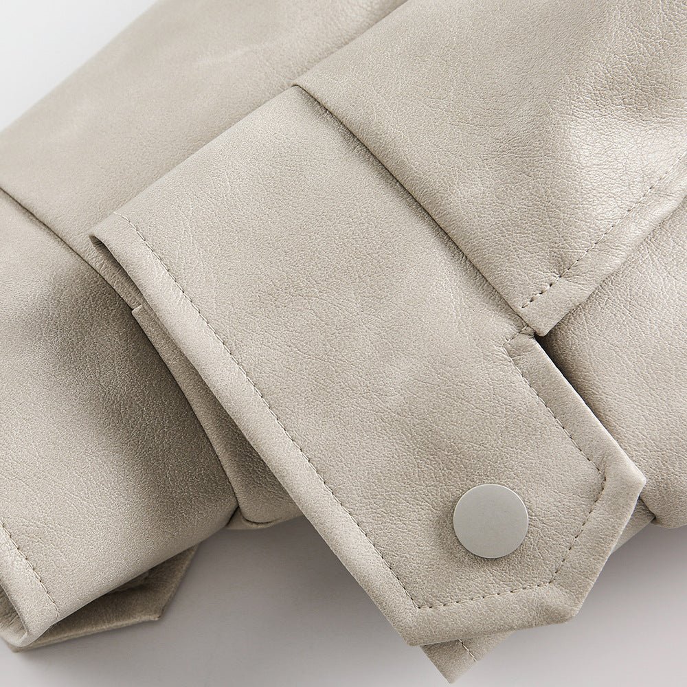 Solid Color Leather Clothing With Stand Collar Coat For Men Spring And Autumn