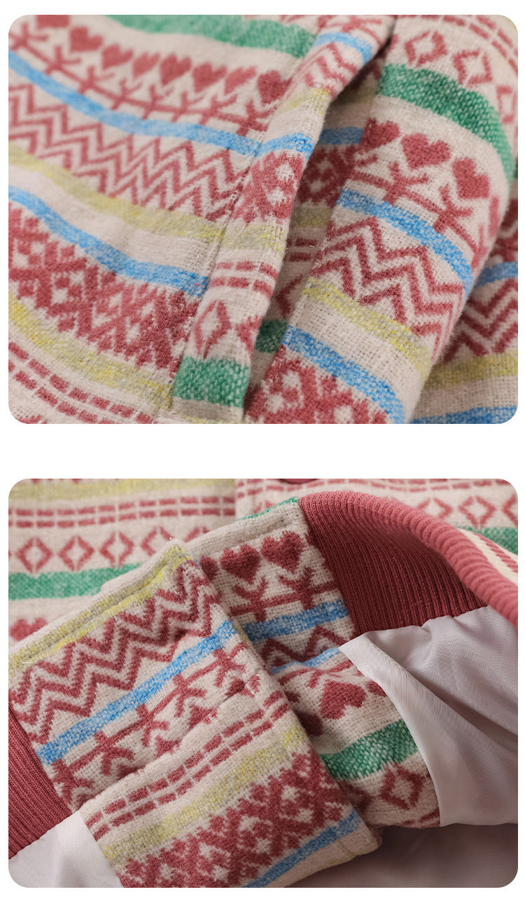 Women's Retro Woolen Striped Baseball Jacket