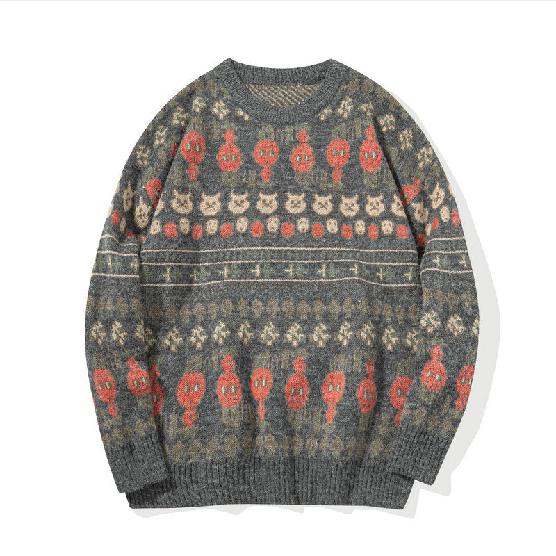 Herre Rundhalset Strikket Løs Sweater