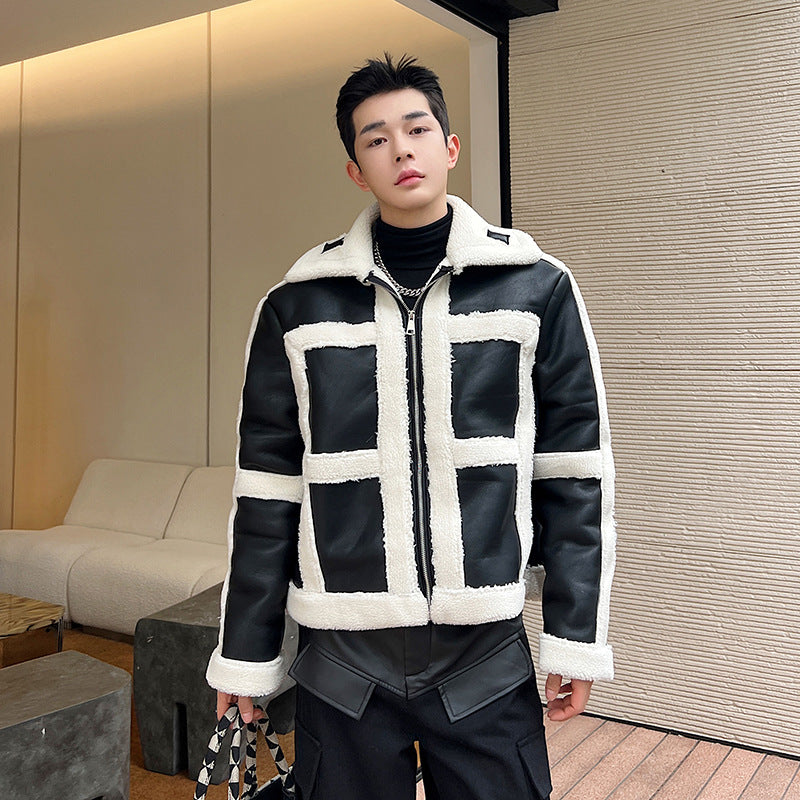 French Fashionable Fur Jacket Stitching Korean Style