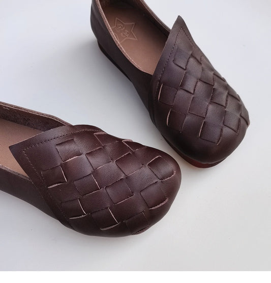 Leather Woven Retro Women's Shoes All-match Casual