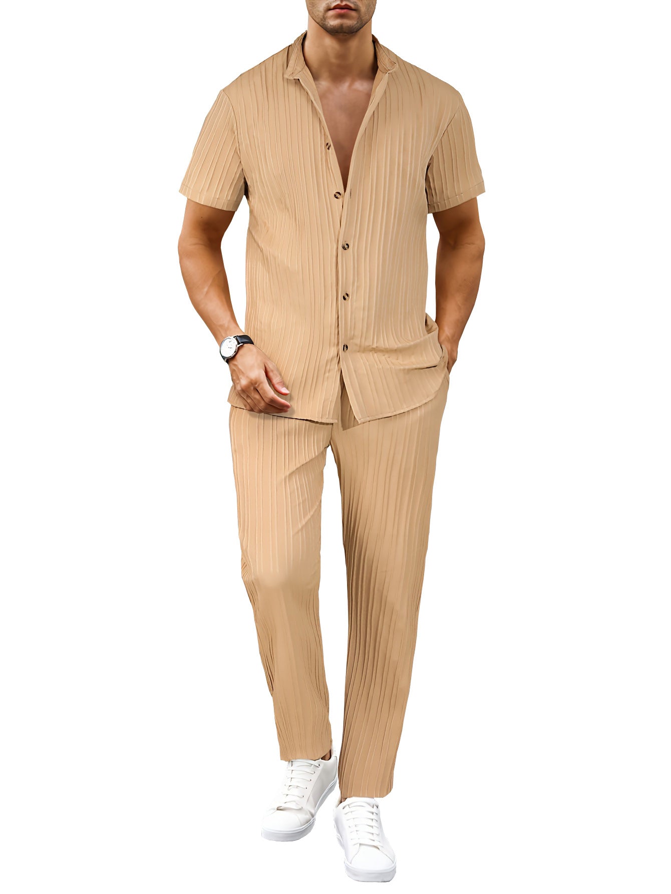 European And American Men's Casual Short-sleeved Two-piece Suit