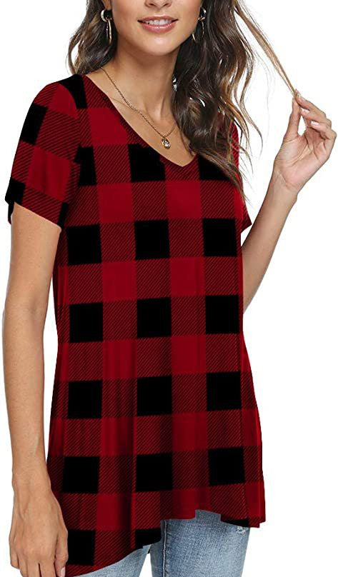 Women's Summer Casual V-Neck Loose Short Sleeve Top T-Shirt