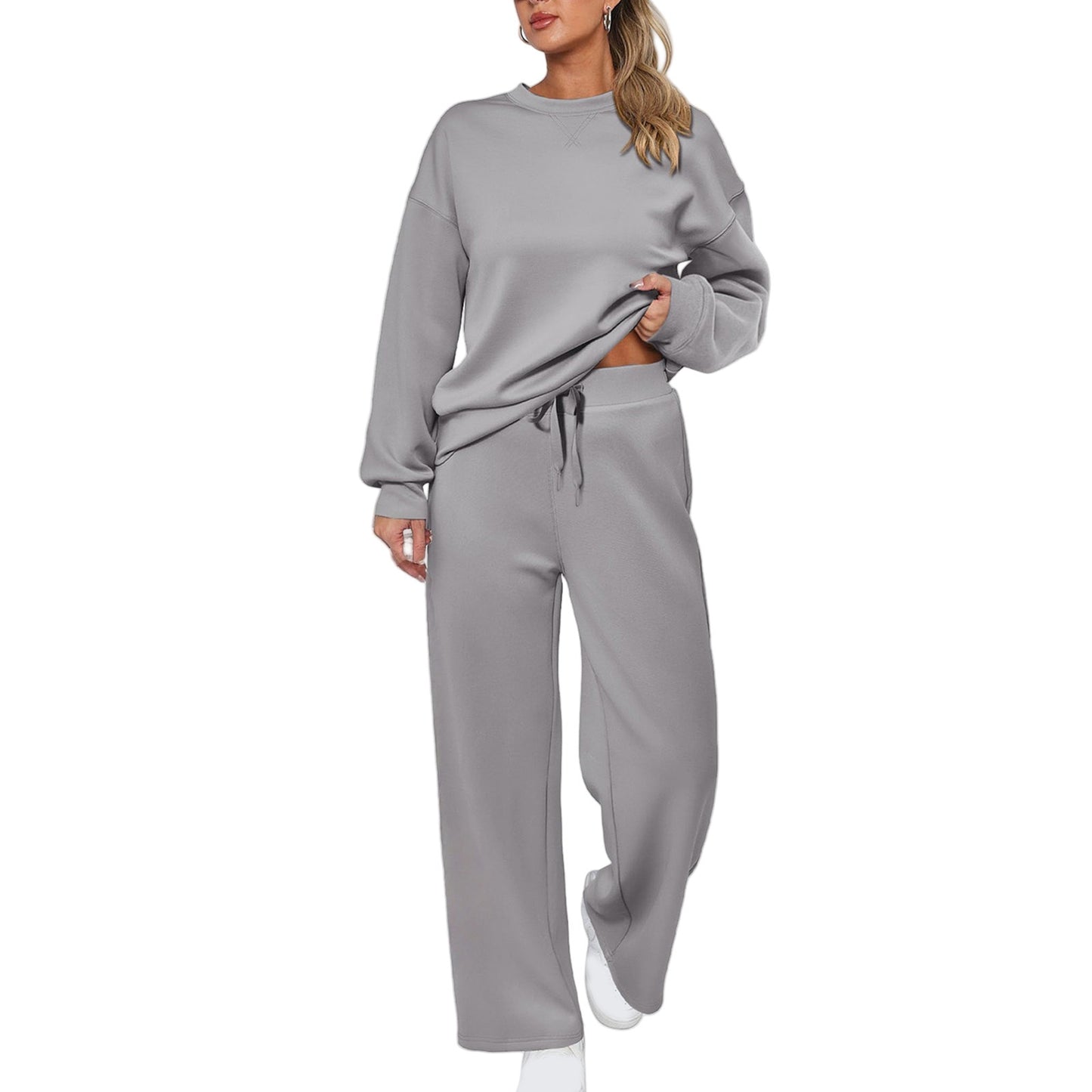 Long-sleeve Top And Casual Wide-leg Pocket Pants Sweatshirt Set