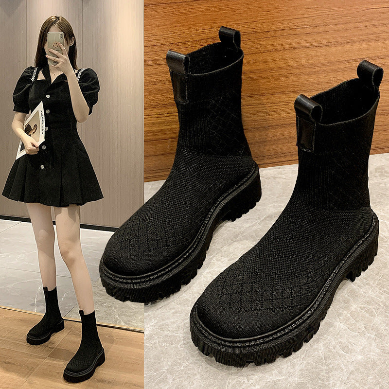 Knitted Stretch Socks Mid-tube Boots Thick-soled Sock Boots