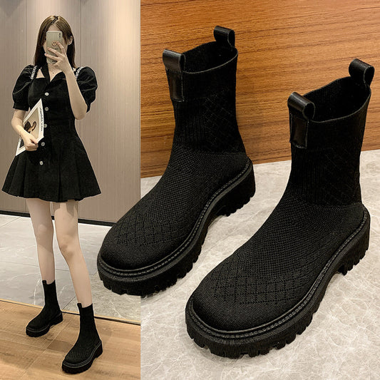 Knitted Stretch Socks Mid-tube Boots Thick-soled Sock Boots