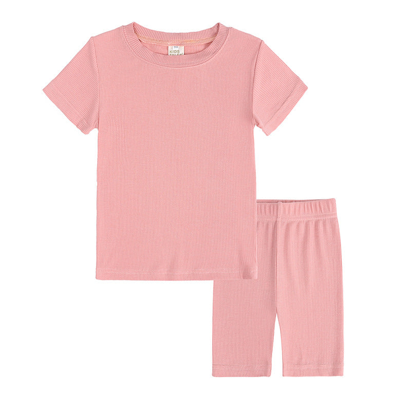 Summer Women's And Women's Solid Color Short-sleeved Tights Two Piece Suit