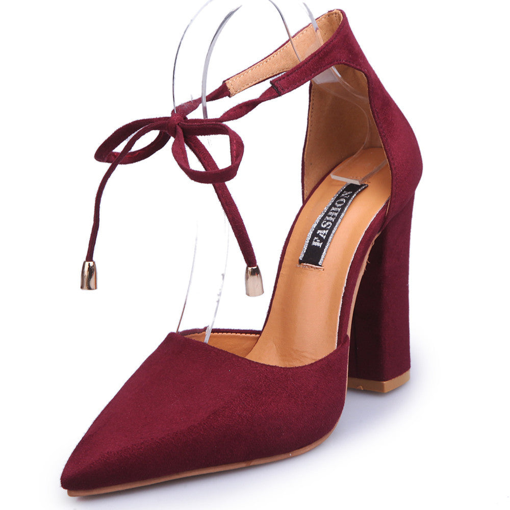 Suede Fashion Thick Heel Pointed Toe Women's Shoes