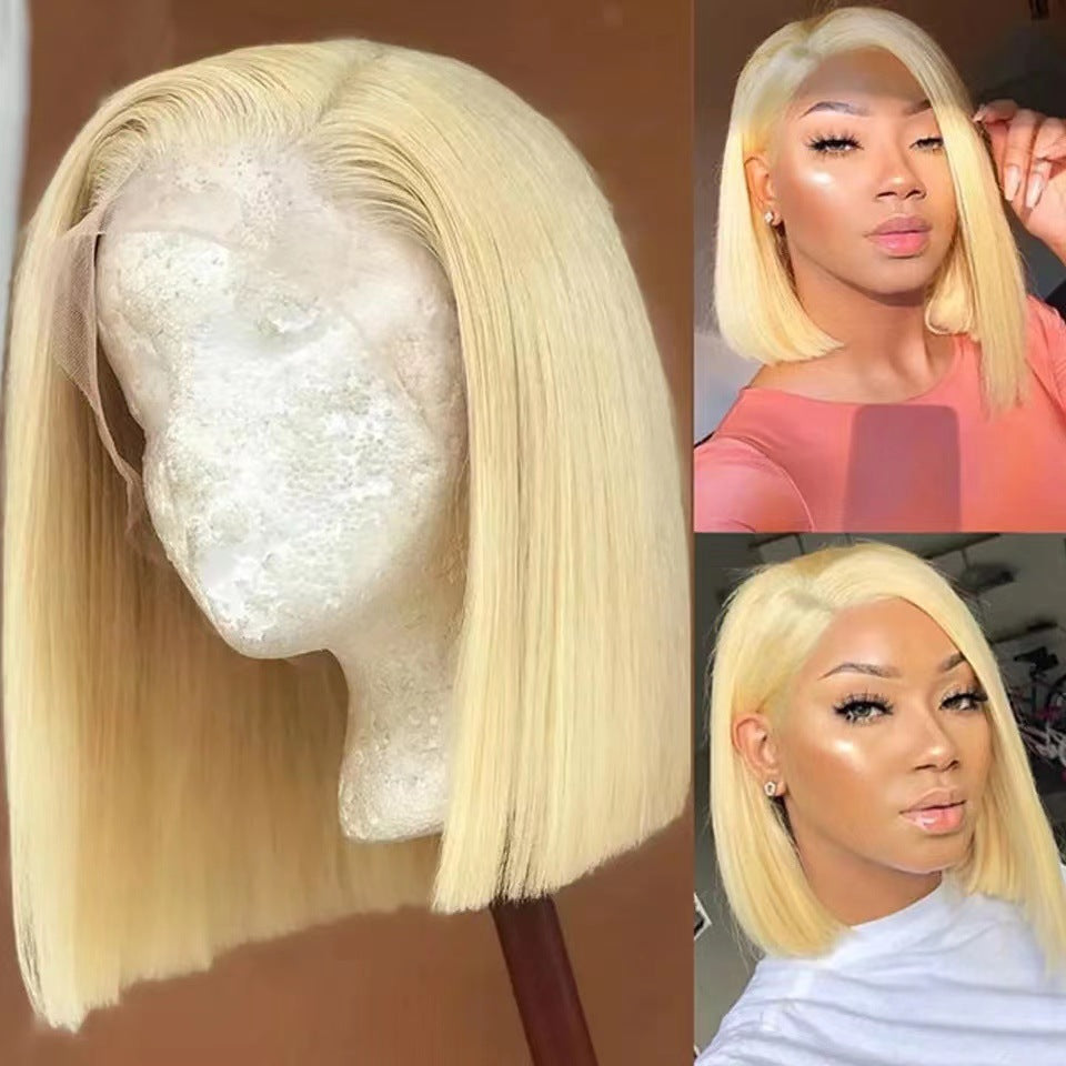 European And American Style Lace Short Straight Hair Light Gold