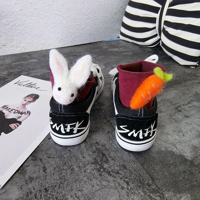 Personalized Rabbit Carrot Asymmetric Wool Felt Socks