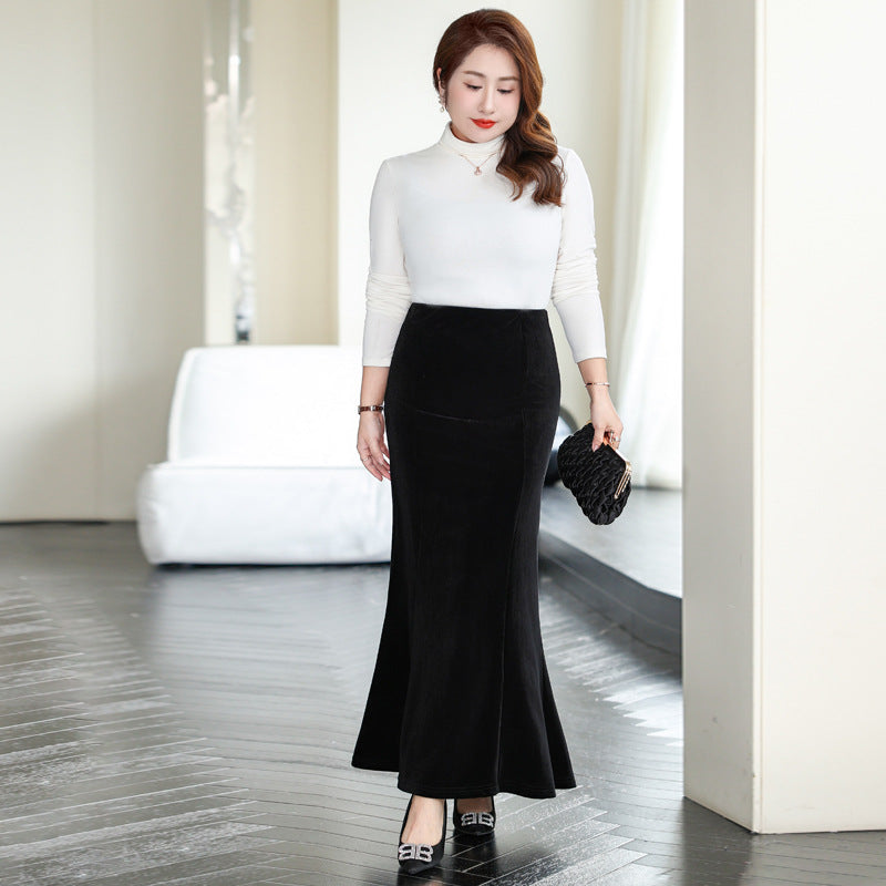 Hip Fishtail Elastic Waist Autumn And Winter Midi Dress