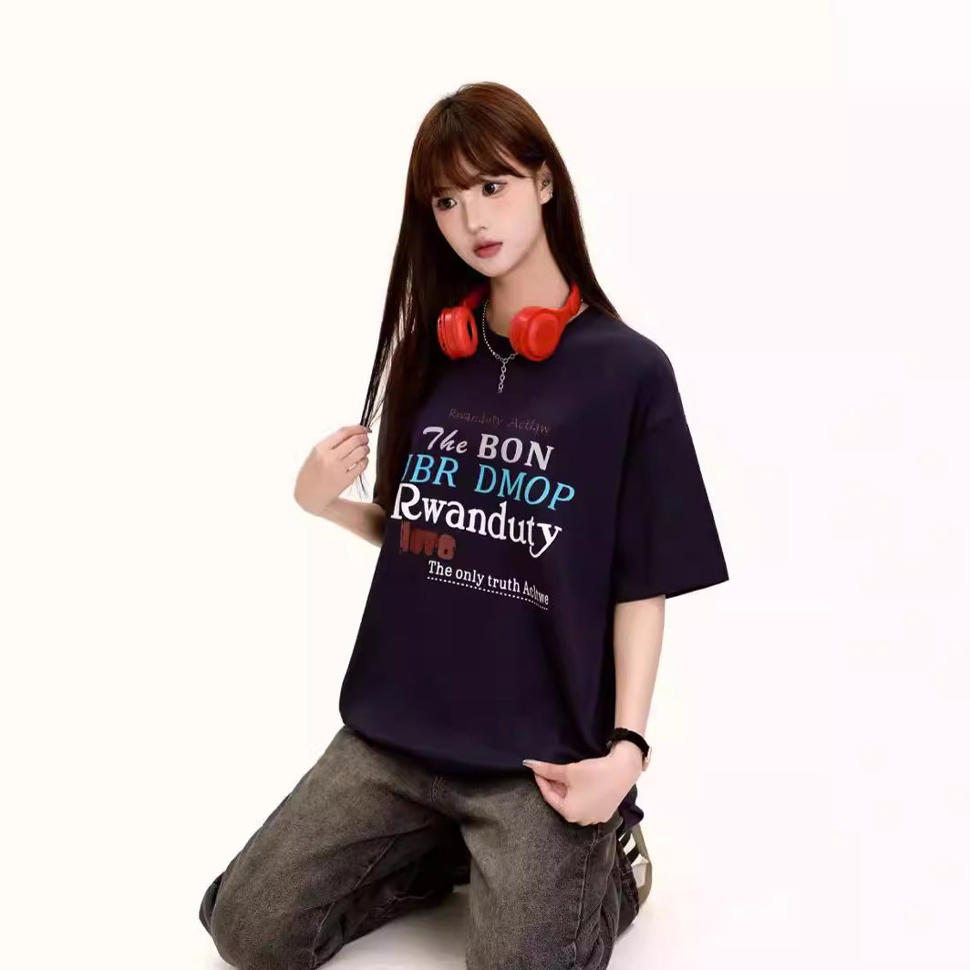 Retro Short Sleeve T-shirt Women's Letter Printing