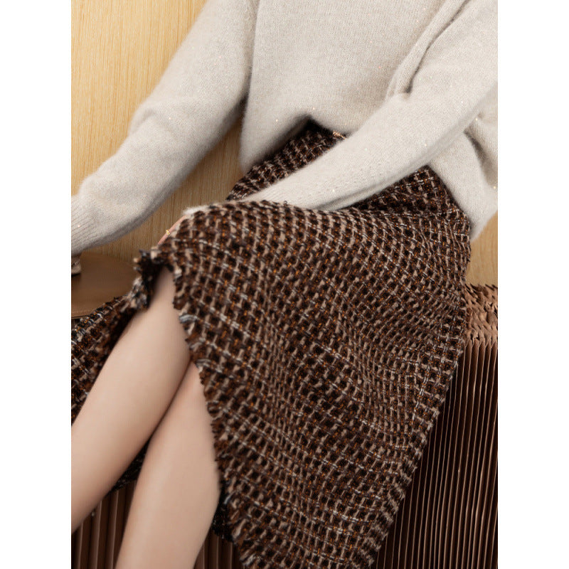Woolen A- Line Skirt Thickened Belly Covering Big Hem Umbrella Skirt