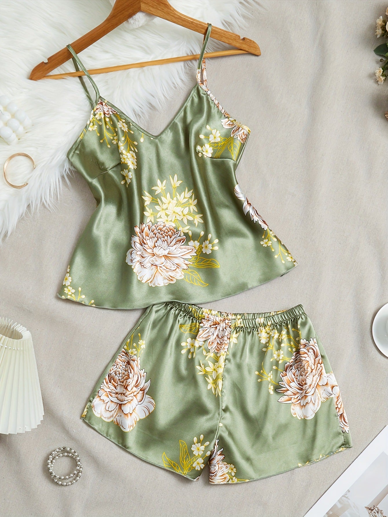 Printed Pajamas Womens Two Piece Set With Camisole And Shorts For Loungewear