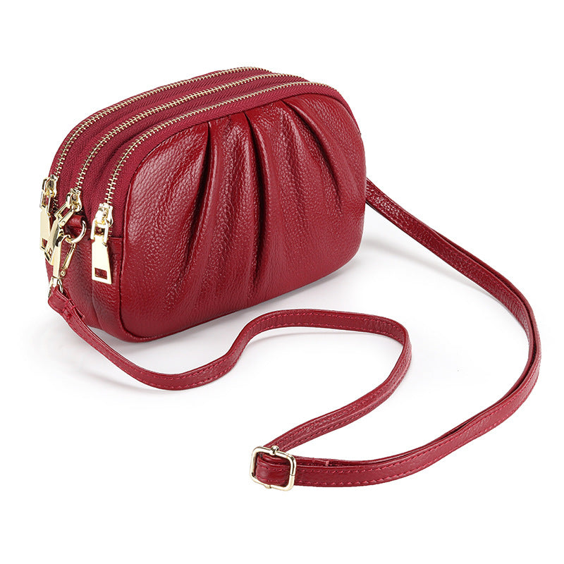 Versatile Pleated Bag With Soft Leather And Large Capacity