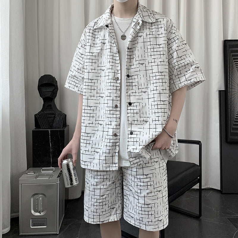 Casual Printed Cardigan Shorts Suit Young Students Loose Sports