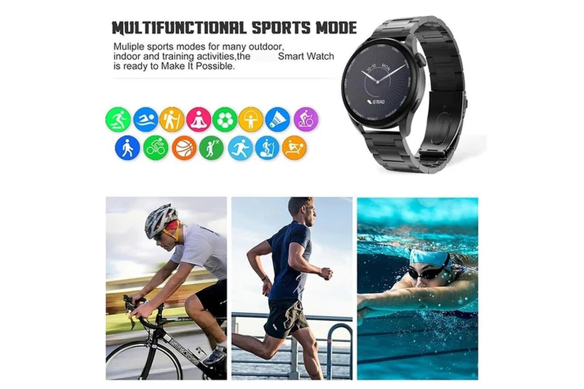 New Bluetooth Calling Smartwatch Men Women 1.36 Inch round Screen HD 390*390 Pixel Full Touch Custom Dial Smart Watch Man - Black Leather Belt