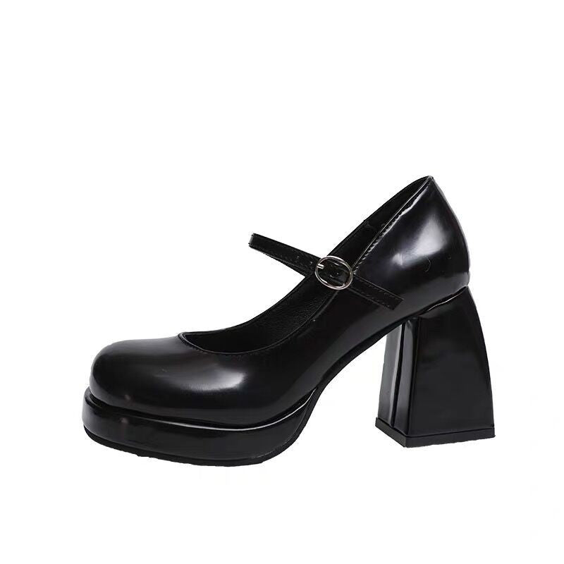Waterproof Platform Buckle High Heel Women's Chunky Heel Shoes