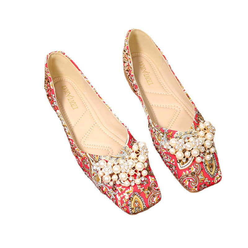 Women's Square Toe Light Lipstick Red Wedding Shoes